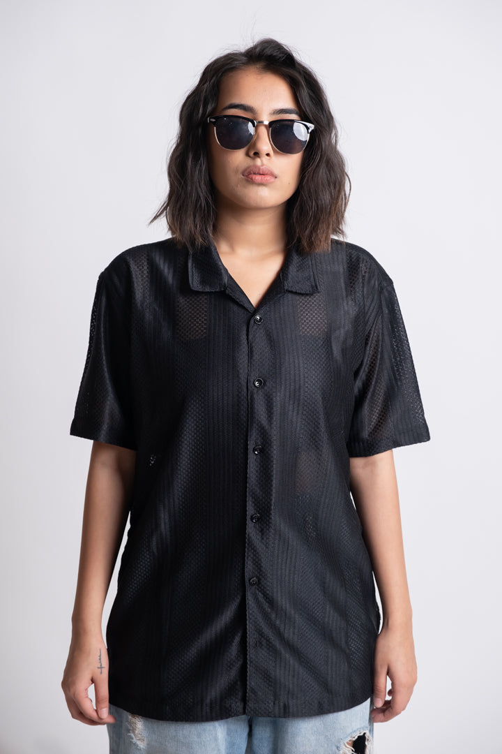 CROCHET JET BLACK SHIRT